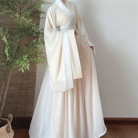 White Hanfu Long Dress Folk Dance Costume Chinese Traditional National Fairy Cosplay Costume