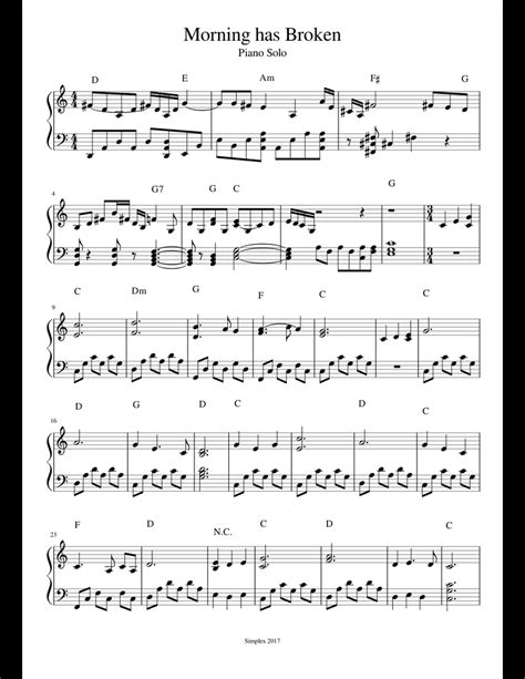 Morning Has Broken Intro Piano Solo Sheet Music For Piano Download Free In Pdf Or Midi