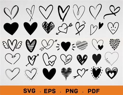 80 Heart Svg Bundle Hand Drawn Hearts Svg Png Valentines Day Etsy