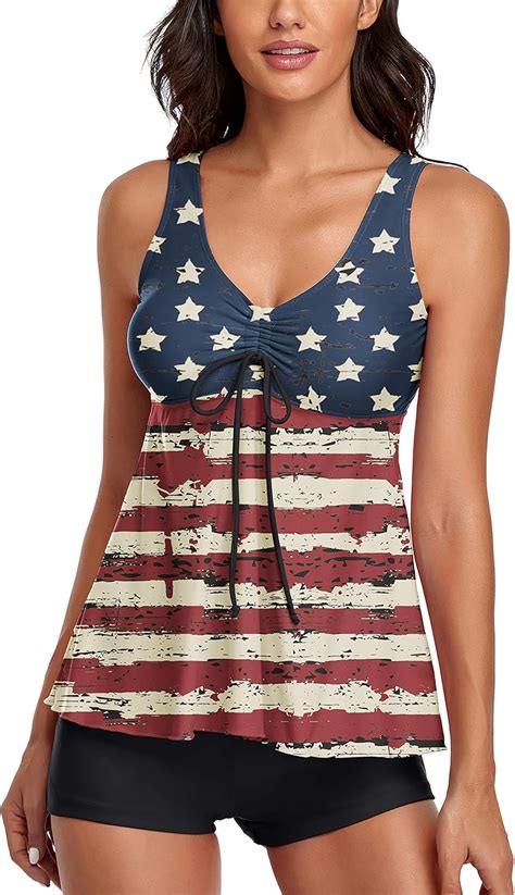 Omichic Vintage American Flag Tankini Swimsuits For Womens