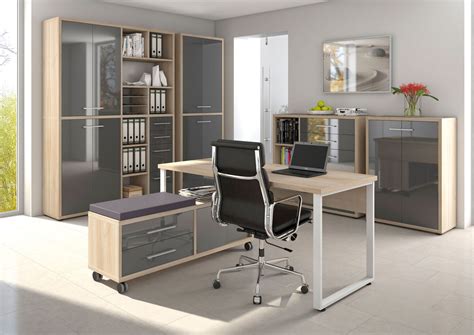 Armoire haute de bureau design chêne naturel verre gris Damien II