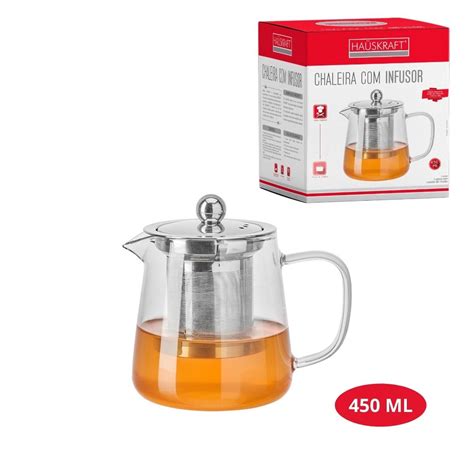 Chaleira Bule de Vidro Borossilicato Infusor Aço Inox Resistente