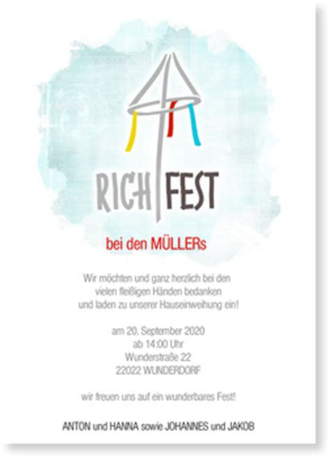 Einladung Richtfest Gratis Musterkarten Und Versand