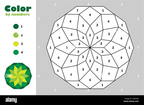 Mandala Verde En El Estilo De Dibujos Animados Color Por Número Papel Del Juego Educativo Para