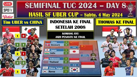 HASIL LENGKAP SEMIFINAL UBER CUP 2024 KOMANG AYU MENJADI PENENTU