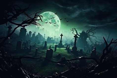 Premium AI Image | Halloween Night Cemetery