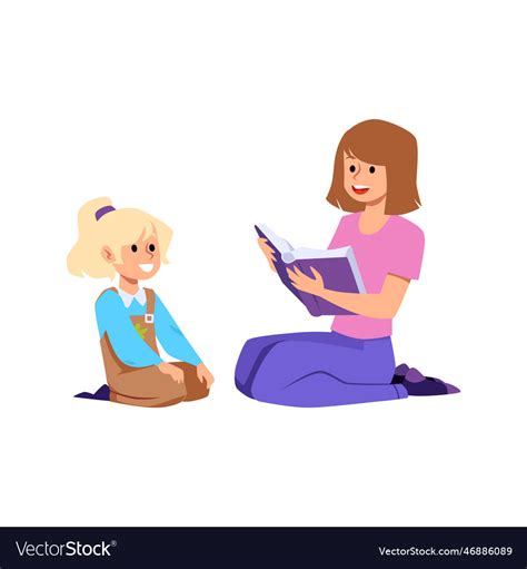 Young Nanny Woman Reading Book To Child Girl Flat Vector Image