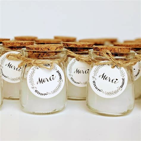 Cadeau invités mariage Lot de 24 bougies avec étiquettes MERCI