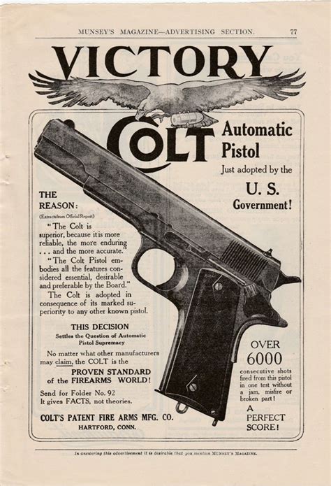 1920s Colt Automatic Pistol Ad From Munseys Magazine Vintage