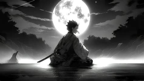 Tanjiro Moonlit Night Monochrome Live Wallpaper Moewalls