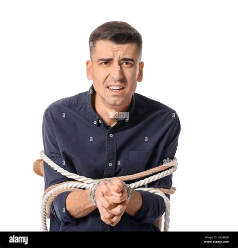 Male Hostage On White Background Stock Photo Alamy