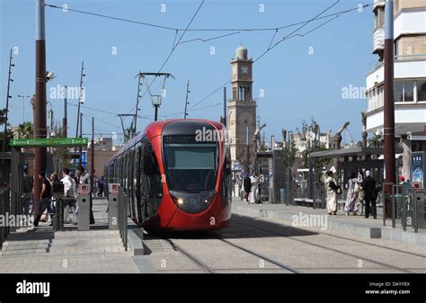 Modern Tramway In Square Of The United Nations In Casablanca Morocco