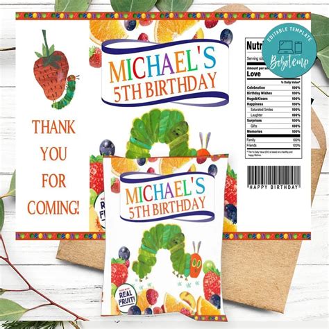 Hungry Caterpillar Birthday Party Fruit Snack Bag Digital File