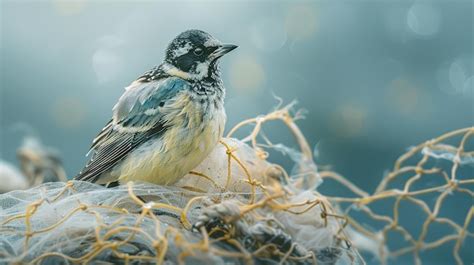 Premium Photo Portrait Of A Bird Stuck In A Fishing Net A Concept Of