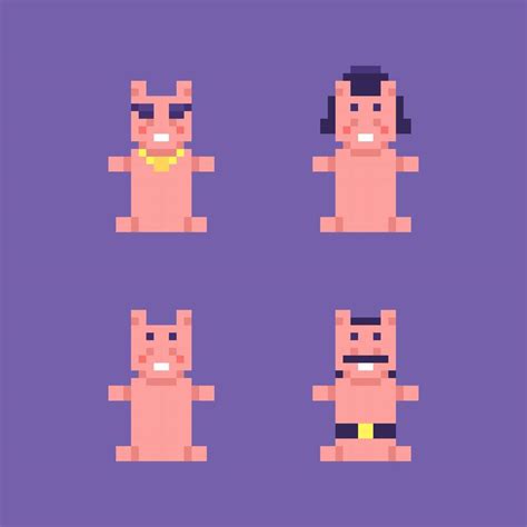 Pixel Art Characters A Collection Of A Cute Adorable Funny Pig