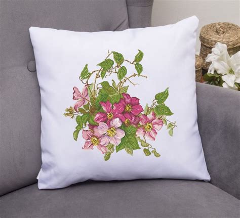 PDF Pattern Cross Stitch Clematis Flower Pillow Instant Etsy