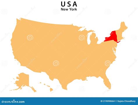 New York State Map Highlighted On Usa Map New York Map On United State Of America Stock Vector