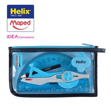 Jual Paket Penggaris Busur Mistar Jangka Helix Math Set School Kit