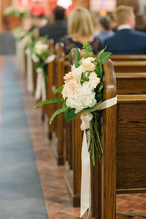 Pew Marker Clusters Of White Hydrangea Peach Jana Roses White