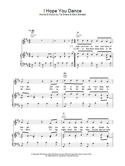 I Hope You Dance By Lee Ann Womack Sheet Music For Piano Vocal