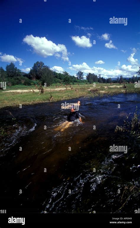 man floating  river queensland australia  stock photo alamy
