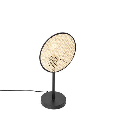 Lampe De Table Rustique Noire Avec Rotin 25 Cm Kata QAZQA