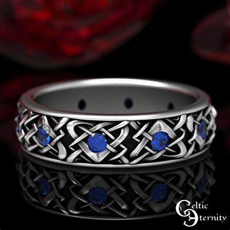 Sapphire Celtic Wedding Band Sterling Silver Wedding Band Heart