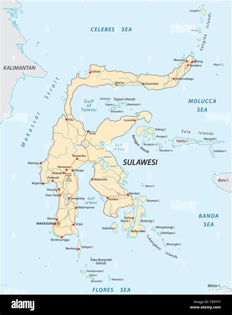 Vector Roads Map Of Indonesian Island Sulawesi Stock Vector Image And Art