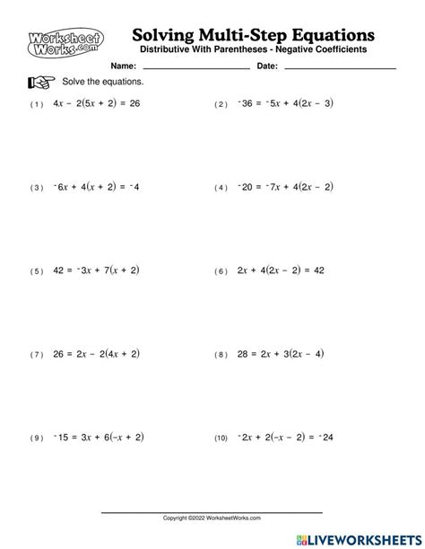 Solving Multistep Equations worksheet | Live Worksheets - Worksheets ...