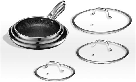 Hexclad 6 Piece Hybrid Stainless Steel Cookware Pan Set 8 10 12