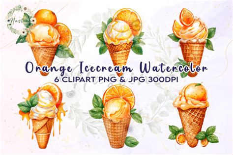 Orange Ice Cream Watercolor Clipart Graphic By Nastine Creative Fabrica