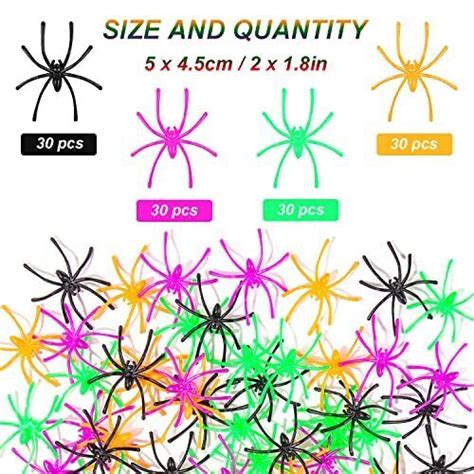 120 Pieces Halloween Realistic Plastic Spiders 4 Colors Small