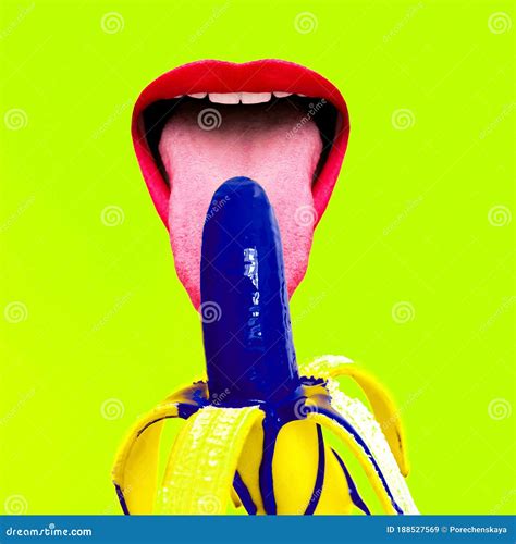 Contemporary Art Collage Sex Concept Mouth And Banana Stock Image