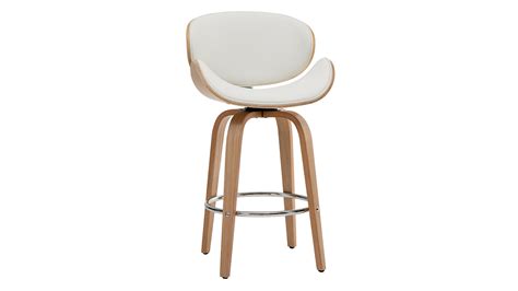 Tabouret De Bar Pivotant Blanc Et Bois Clair 65 Cm WALNUT Miliboo