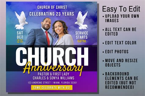 Church Anniversary Social Media Flyer Template Editable Worship