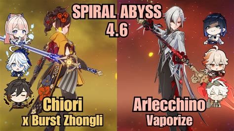 C0 Chiori X C0 Zhongli Burst C0 Arlecchino Vaporize Spiral Abyss