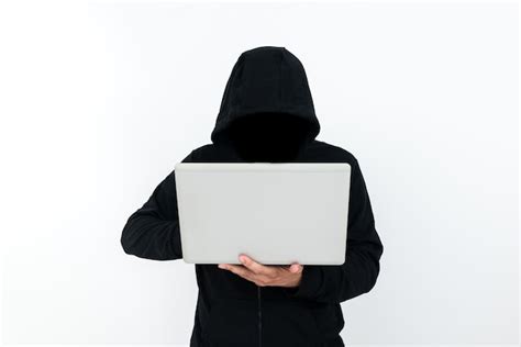 Premium Photo Man Standing With Laptop Presenting Cyber Security