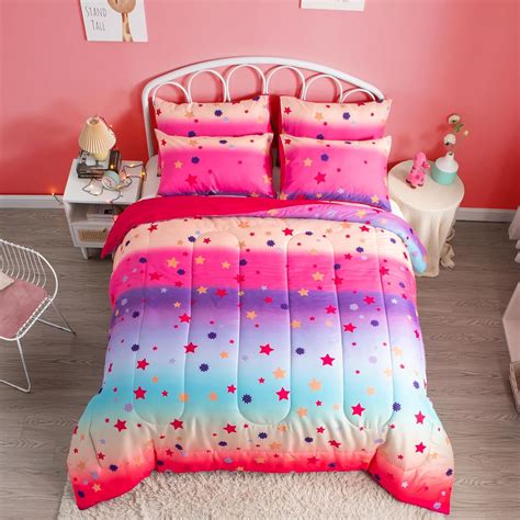 Decmay Full Comforter Set For Girls Rainbow Bedding Set 3 Pieces With Multicolor