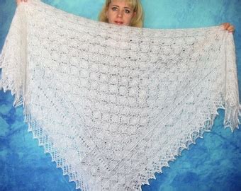 White Crochet Russian Shawl Hand Knit Orenburg Shawl Wool Etsy