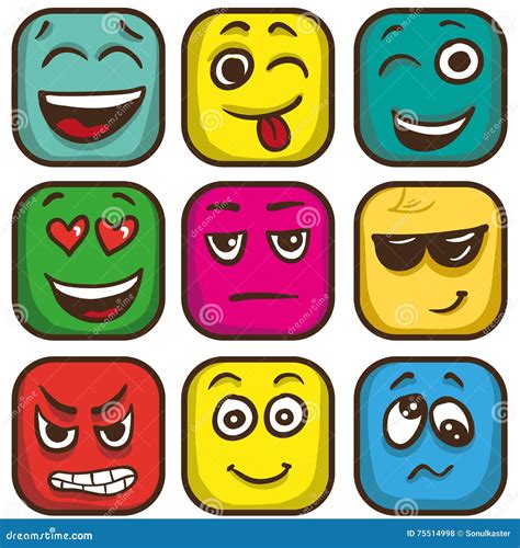 Sistema De Emoticons Coloridos Emoji Cuadrado Plano Ilustraci N Del