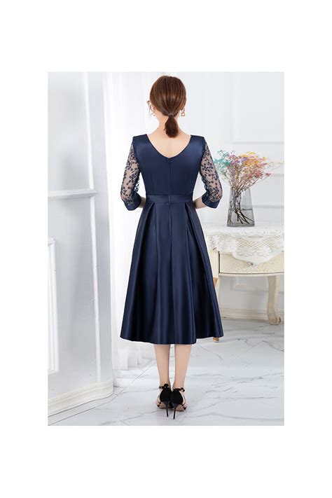 Elegant Knee Length Wedding Guest Dress Pleated With Sleeves 62 4816