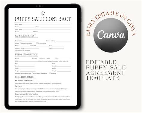 Editable Puppy Sales Contract Pritable Puppy Deposit Contract Puppy