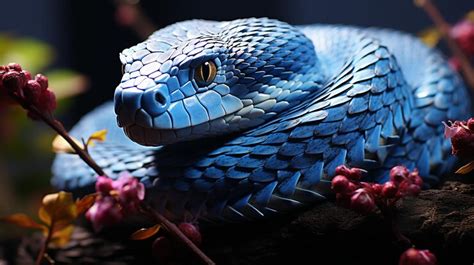 Premium AI Image | Blue viper snake on branch viper snake blue ...