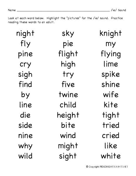 Printables Ie Words Phonics List Kigose Thousands Of Printable