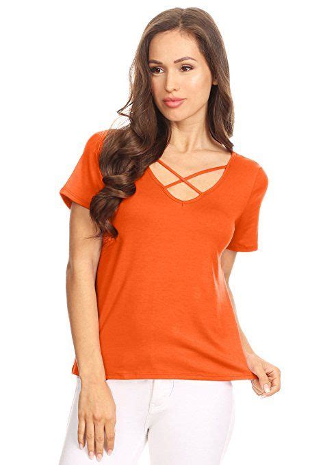 Simlu Short Sleeve Criss Cross Top For Women Reversible Deep V Neck