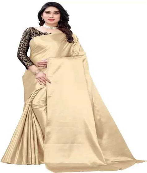 Aruna Sarees Solid Plain Bollywood Satin Saree Gold Jiomart