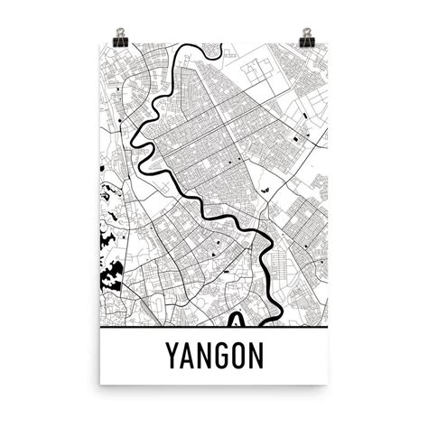 Yangon Myanmar Street Map Poster - Wall Print by Modern Map Art