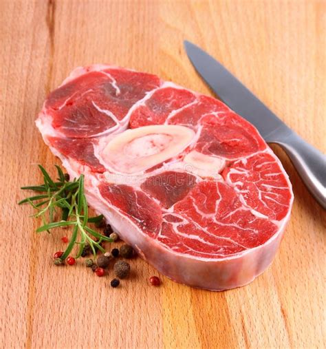 Fresh Veal Shank Meat With Herb On Wood Background Stock Image Image