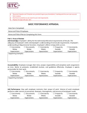 Fillable Online BASIC PERFORMANCE APPRAISAL Fax Email Print PdfFiller