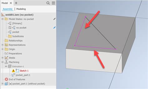 Sketches Of Machining Features Show Errors When Changing Model States